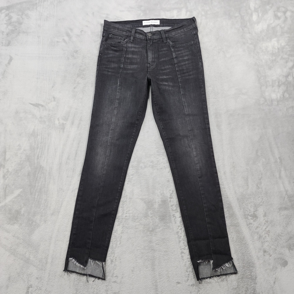 Flying Monkey Jeans Womens 29 Charcoal Wash Mid Rise Skinny Fringe Stretch Denim